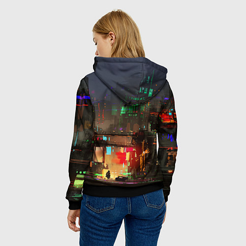 Женская толстовка Cyberpunk 2077: Night City / 3D-Черный – фото 4