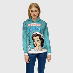 Толстовка-худи женская Медсестра: поп-арт, цвет: 3D-белый — фото 2