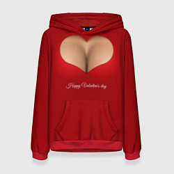 Толстовка-худи женская Happy Valentines Day - декольте, цвет: 3D-красный