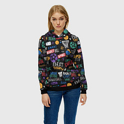 Толстовка-худи женская Баскетбол коллаж, цвет: 3D-черный — фото 2