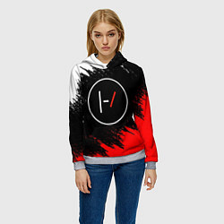 Толстовка-худи женская 21 Pilots: Black & Red, цвет: 3D-меланж — фото 2