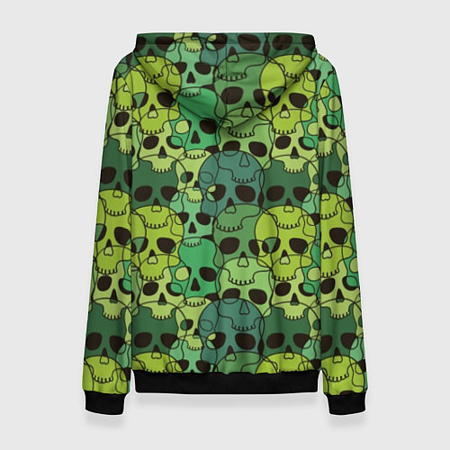 Женская толстовка Зеленые черепа - паттерн / 3D-Черный – фото 2