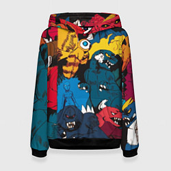 Толстовка-худи женская Годзилла, цвет: 3D-черный