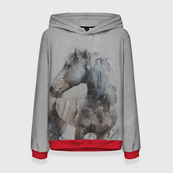 Толстовка-худи женская Лошадь, цвет: 3D-красный