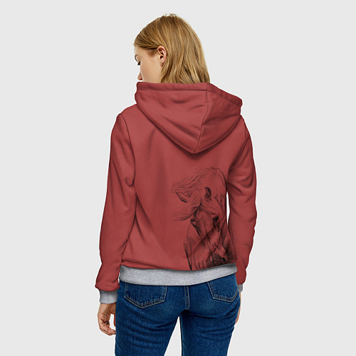 Женская толстовка Конь на красном фоне / 3D-Меланж – фото 4