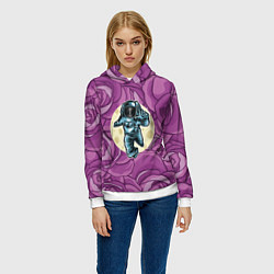 Толстовка-худи женская Космонавт в розах, цвет: 3D-белый — фото 2