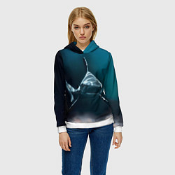 Толстовка-худи женская Акула, цвет: 3D-белый — фото 2