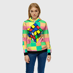 Толстовка-худи женская Кубик Рубика, цвет: 3D-черный — фото 2