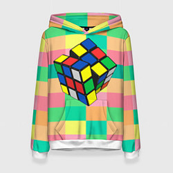 Толстовка-худи женская Кубик Рубика, цвет: 3D-белый