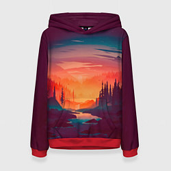 Толстовка-худи женская Minimal forest sunset, цвет: 3D-красный