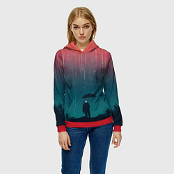 Толстовка-худи женская Космический Дождь, цвет: 3D-красный — фото 2