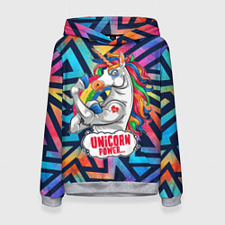 Толстовка-худи женская Unicorn Power Единорог, цвет: 3D-меланж