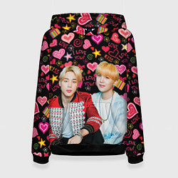 Толстовка-худи женская BTS: Юнмины Чимин и Юнги, цвет: 3D-черный