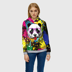 Толстовка-худи женская Панда хипстер в брызгах краски, цвет: 3D-меланж — фото 2