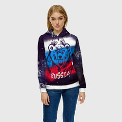 Толстовка-худи женская Russia Bear, цвет: 3D-белый — фото 2