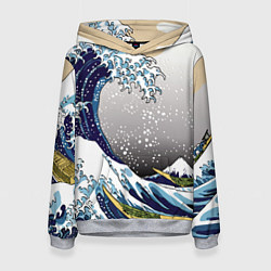 Толстовка-худи женская The great wave off kanagawa, цвет: 3D-меланж