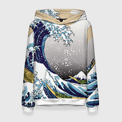 Толстовка-худи женская The great wave off kanagawa, цвет: 3D-белый