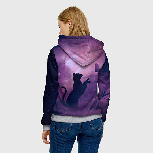 Женская толстовка Кошка играет с бабочкой / 3D-Меланж – фото 4