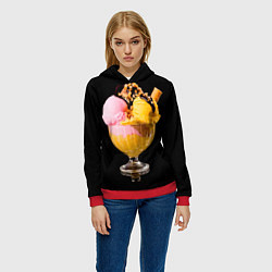 Толстовка-худи женская Мороженое, цвет: 3D-красный — фото 2