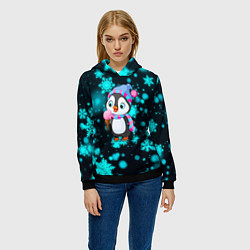 Толстовка-худи женская Новогодний пингвин, цвет: 3D-черный — фото 2