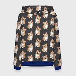Толстовка-худи женская Корги малыши, цвет: 3D-синий