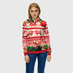 Толстовка-худи женская Свитер с Оленями, цвет: 3D-красный — фото 2