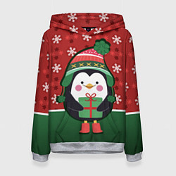 Толстовка-худи женская Пингвин Новый год, цвет: 3D-меланж