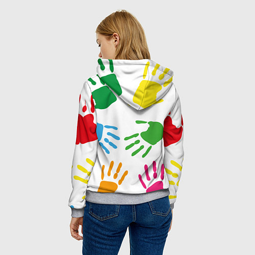 Женская толстовка Цветные ладошки - Детский узор / 3D-Меланж – фото 4