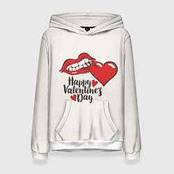 Толстовка-худи женская Happy Valentines Day, цвет: 3D-белый