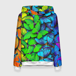 Толстовка-худи женская Радужные бабочки, цвет: 3D-белый