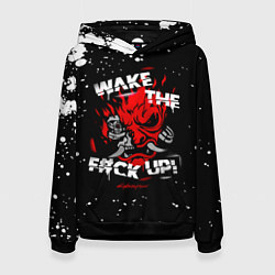 Толстовка-худи женская WAKE THE F CK UP!, цвет: 3D-черный