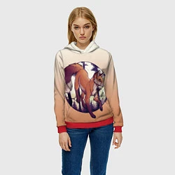 Толстовка-худи женская Лисица рисунок, цвет: 3D-красный — фото 2