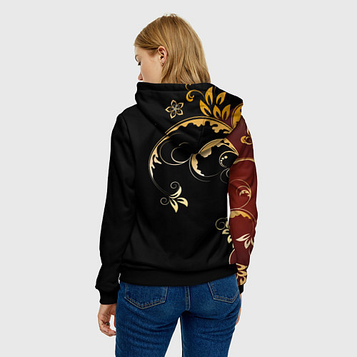 Женская толстовка Узор - Хохлома / 3D-Черный – фото 4