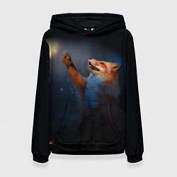 Толстовка-худи женская Лиса и огонек, цвет: 3D-черный