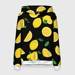 Толстовка-худи женская Лимоны на чёрном, цвет: 3D-белый