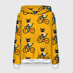 Толстовка-худи женская Котики на велосипедах, цвет: 3D-белый