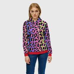 Толстовка-худи женская Neon Leopard Pattern, цвет: 3D-красный — фото 2