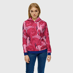 Толстовка-худи женская Розовые фламинго, цвет: 3D-синий — фото 2