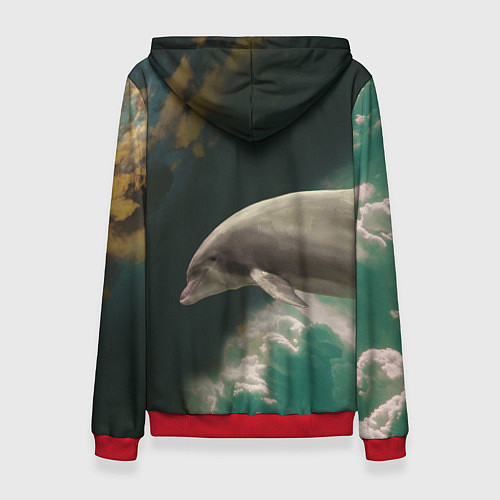 Женская толстовка Дельфин в облаках / 3D-Красный – фото 2