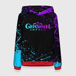 Толстовка-худи женская GENSHIN IMPACT NEON LOGO, цвет: 3D-красный