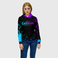 Толстовка-худи женская GENSHIN IMPACT NEON LOGO, цвет: 3D-синий — фото 2