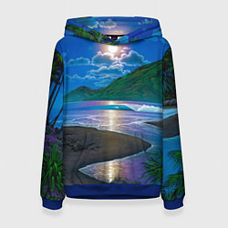 Толстовка-худи женская Гавайский пейзаж, цвет: 3D-синий