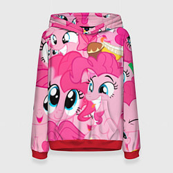 Толстовка-худи женская Pinkie Pie pattern, цвет: 3D-красный