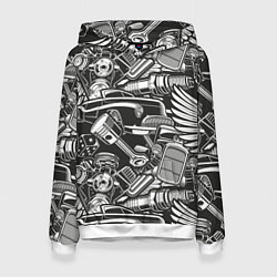 Толстовка-худи женская Механика Автомобиль, цвет: 3D-белый