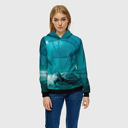 Толстовка-худи женская Медуза и черепаха, цвет: 3D-черный — фото 2