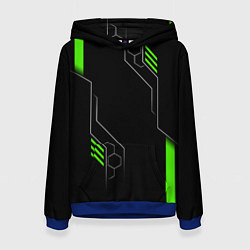 Толстовка-худи женская ФУТУРИСТИЧНАЯ БРОНЯ ЗЕЛЕНАЯ, цвет: 3D-синий