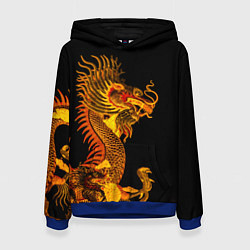 Толстовка-худи женская Золотой китайский дракон, цвет: 3D-синий