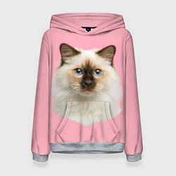 Толстовка-худи женская Пушистый кот, цвет: 3D-меланж