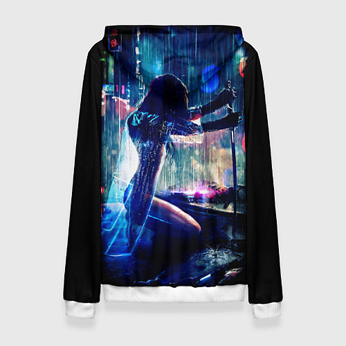 Женская толстовка Cyberpunk девушка с катаной / 3D-Белый – фото 2