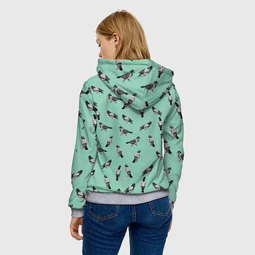 Женская толстовка Голуби на зеленом / 3D-Меланж – фото 4
